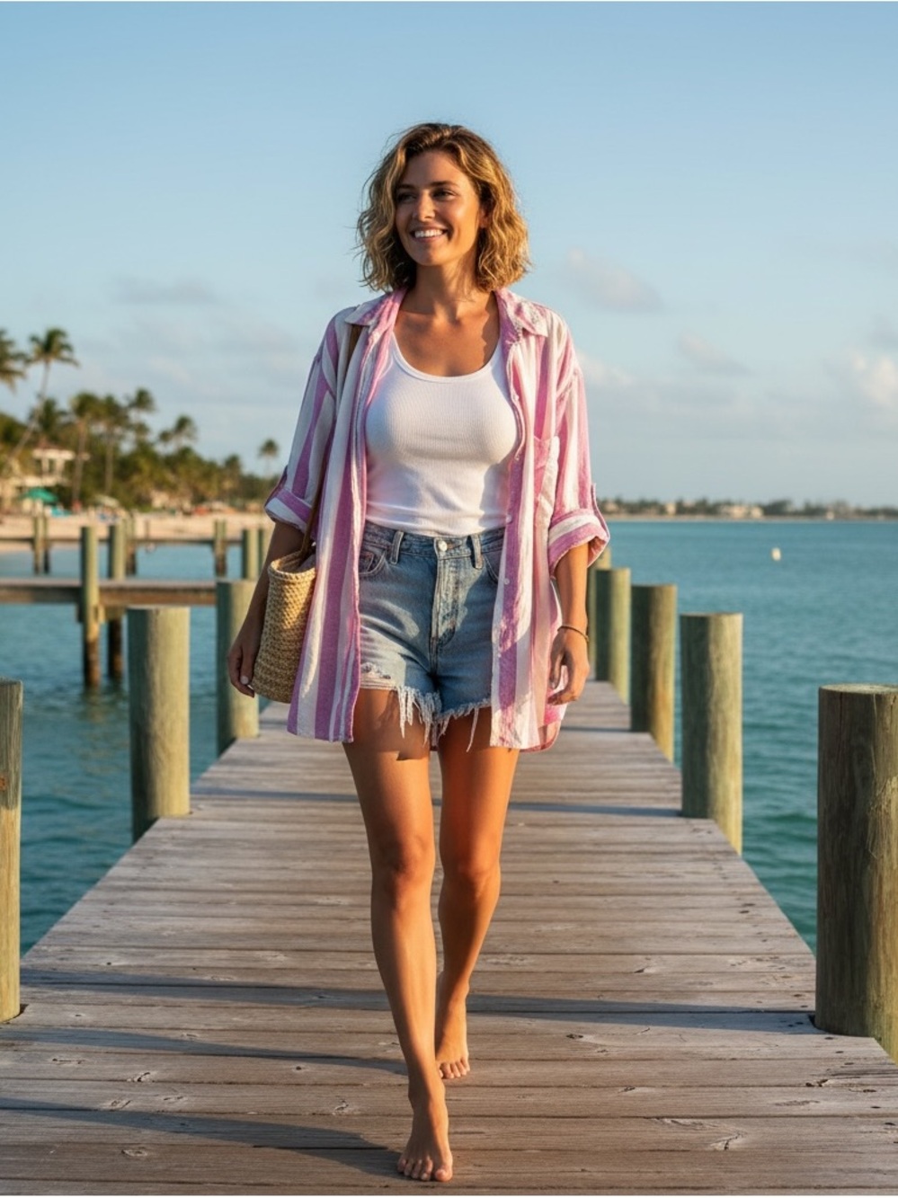 H&M Oversized 100% Linen Striped Shirt Pink White XL